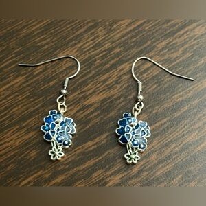 Blue Floral And Heart Dangle Earrings - Women's Jewelry